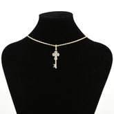 10k Yellow Gold 0.65CT Round/Baguette Diamond Cross & Key Pendant 2.8g Men Charm